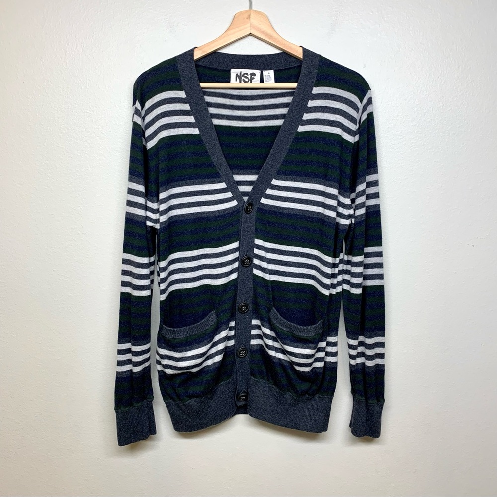 NSF Button Front Striped Cardigan Size XL